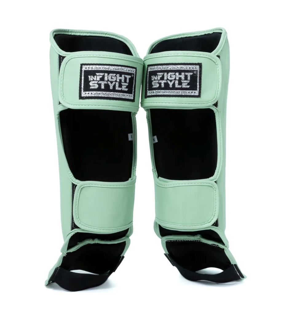 InfightStyle Pro Shinguards | Semi Leather | Multi-Layered Foam Padding | Pale Green