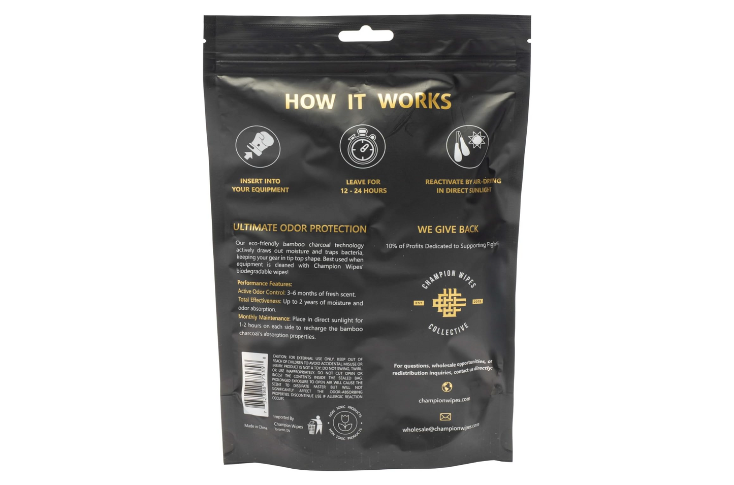 Deodorizer & Odor Absorbing Inserts for Boxing Gloves and All Sports Equipment | Bamboo Charcoal Absorption | Easy Pull Dual-Pouch Design