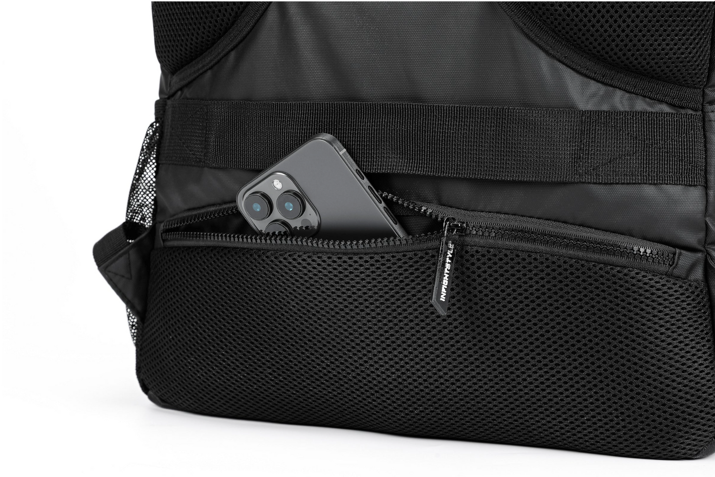 Stylish design features of the Ultimate Urban Trainer Backpack with convenient pocket for essentials. Perfect for athletes!