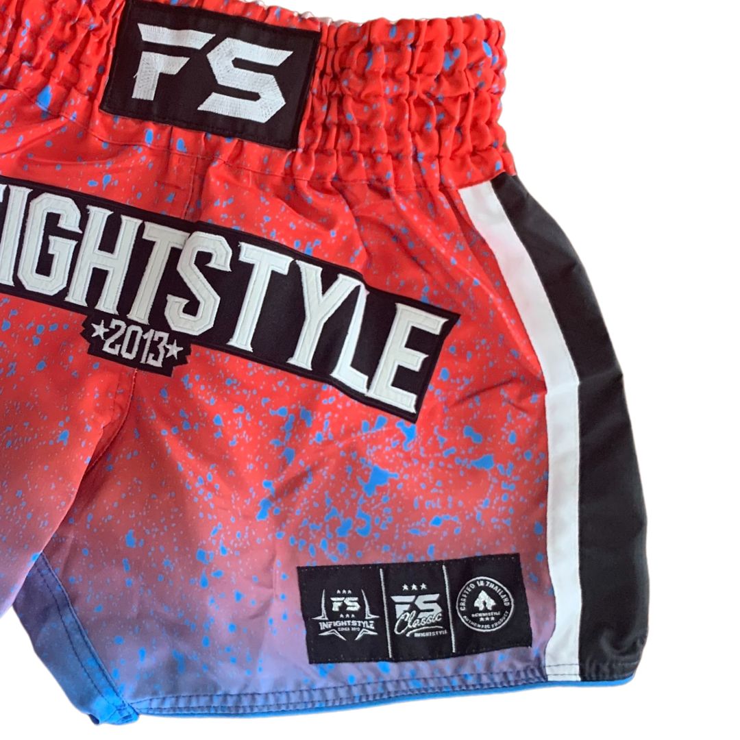 InFightstyle IVY Premium Muay Thai Short - Splatter -Red/Blue