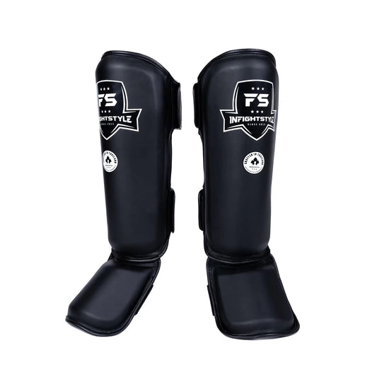 InFightStyle Pro Shinguards Semi Leather for Muay Thai & Kickboxing - Black InFightStyle Canada