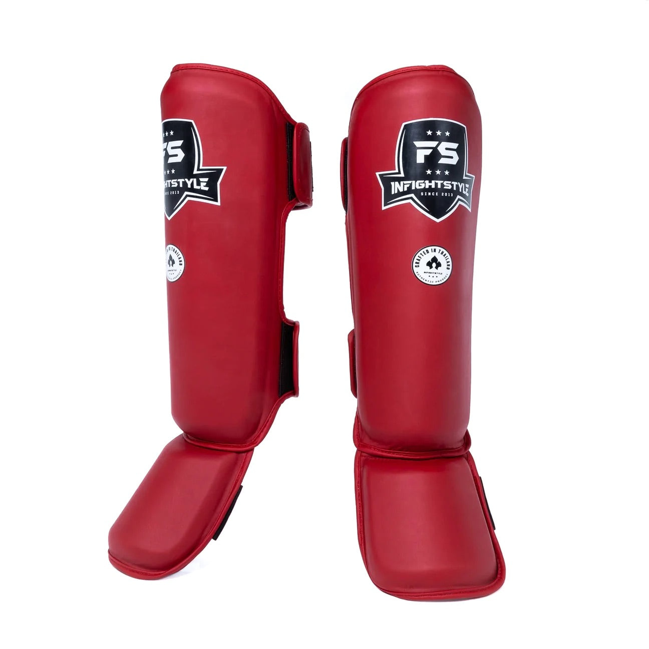 InFightStyle Pro Shinguards Semi Leather for Muay Thai & Kickboxing - Red InFightStyle Canada