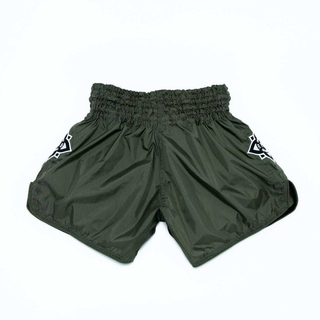 Mono Nylon Lotus Olive Green Muay Thai Shorts | Embracing Tradition with Performance in Mind INFIGHTSTYLE