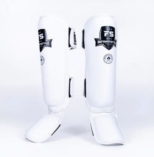 InFightStyle Pro Shinguards Semi Leather for Muay Thai & Kickboxing - White InFightStyle Canada