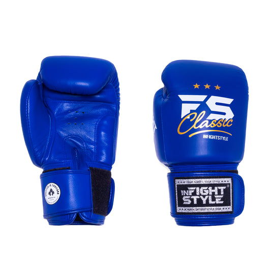 InfightStyle Muay Thai Boxing Pro Classic Leather Gloves - Blue INFIGHTSTYLE