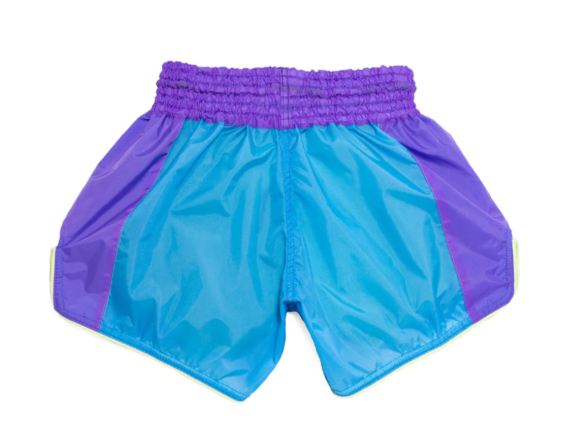 InFightstyle Originals Muay Thai Training Shorts | Neon Blue/Lavender Edition