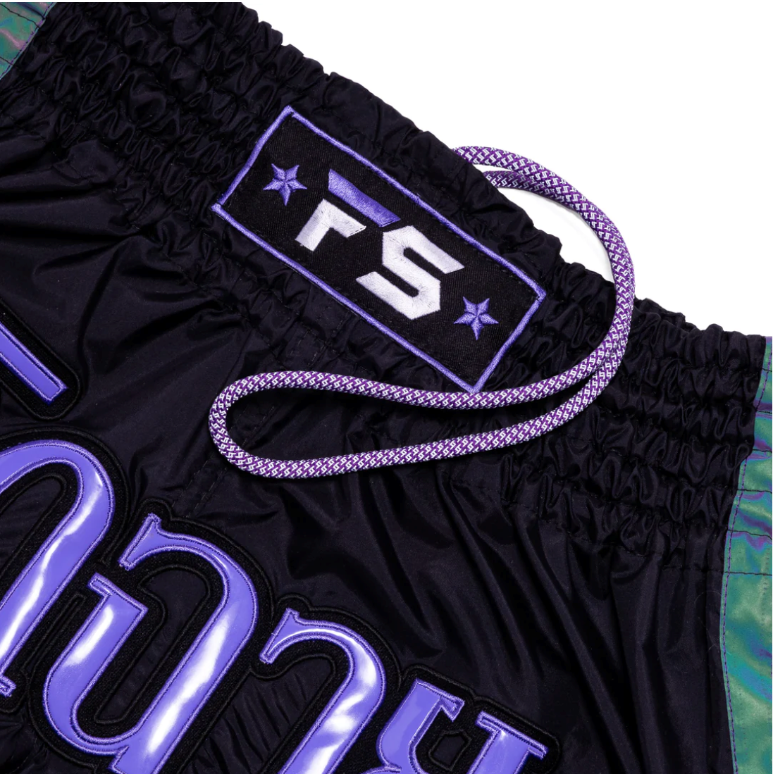 Incandescent Mono Nylon Lotus Muay Thai Athletic Training Shorts | Purple/Black Fusion
