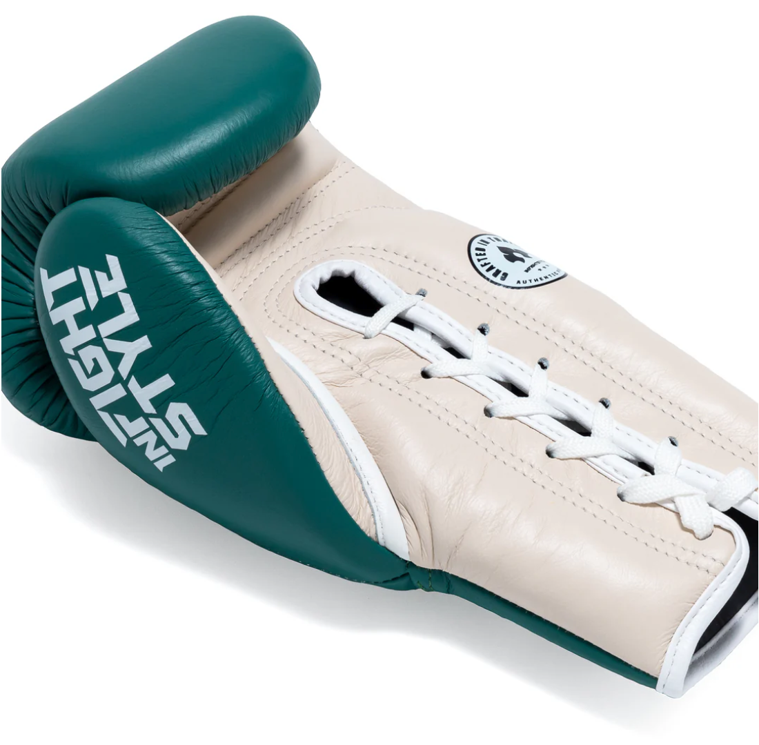 Heritage Lace Up Boxing Gloves - Antique Green showcase soft padding and a secure lace-up design for optimal training.