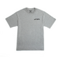 Oversized super soft tee in Heather Grey with small silk-screen chest logo; 100% cotton.