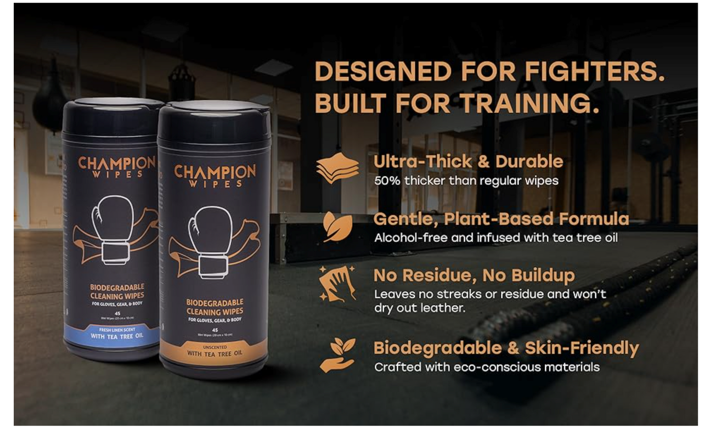 Boxing Glove Cleaning Wipes (45 Count) Linen Scent | Heavy-Duty Tea Tree Oil Formula | Skin Safe, Biodegradable, No Residue | For Boxing & Martial Arts Equipment