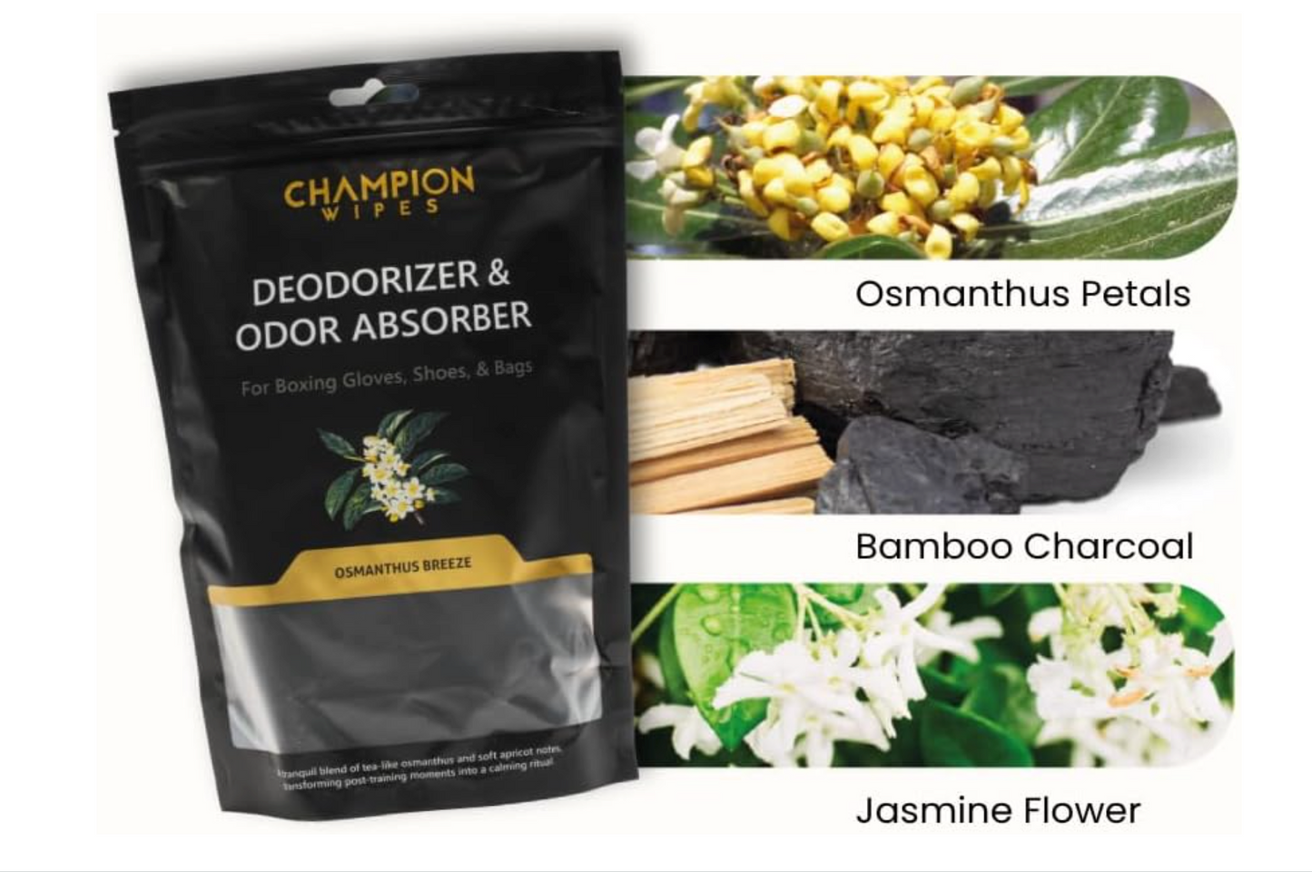 Deodorizer & Odor Absorbing Inserts for Boxing Gloves and All Sports Equipment | Bamboo Charcoal Absorption | Easy Pull Dual-Pouch Design