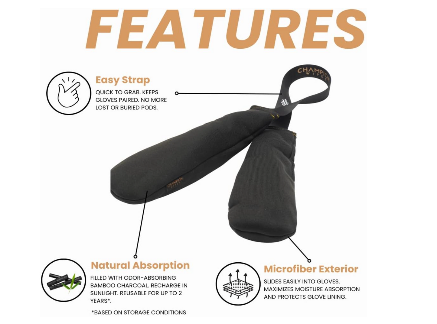 Deodorizer & Odor Absorbing Inserts for Boxing Gloves and All Sports Equipment | Bamboo Charcoal Absorption | Easy Pull Dual-Pouch Design