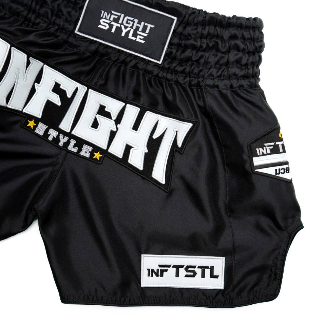 Tickets Retro Domino Muay Thai Training Shorts - Made In Thailand - Black