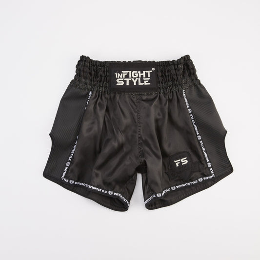 InFightStyle Dolce Retro Muay Thai Athletic Training Shorts - Black on Black Edition