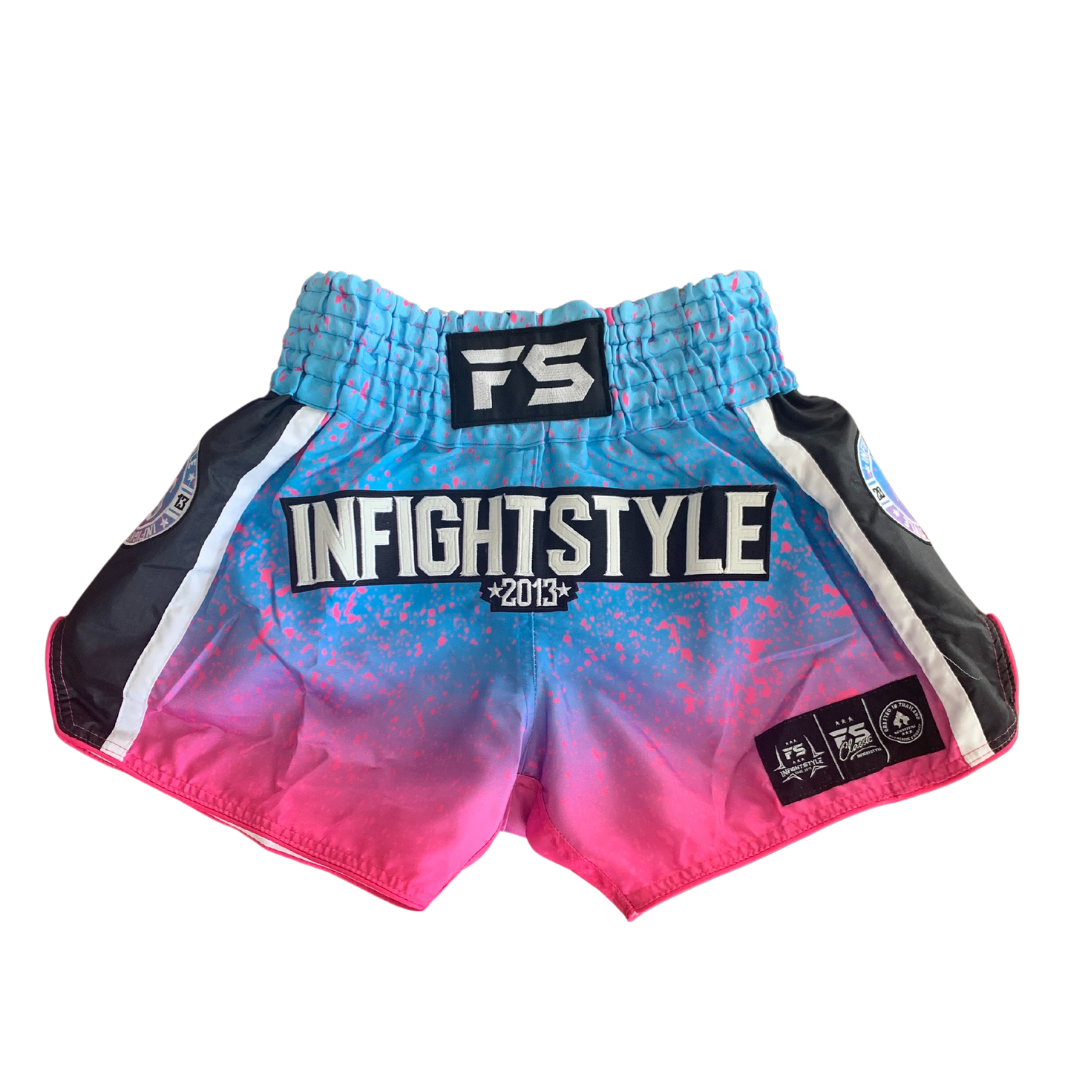 InFightStyle IVY Premium Muay Thai Short -  Splatter -Blue/Pink