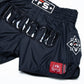 InFightStyle Nylon Lotus Retro Muay Thai Athletic Training Shorts - Black on Black Edition