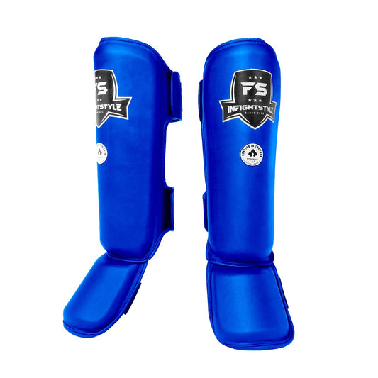 InFightStyle Pro Shinguards Semi Leather for Muay Thai & Kickboxing - Blue