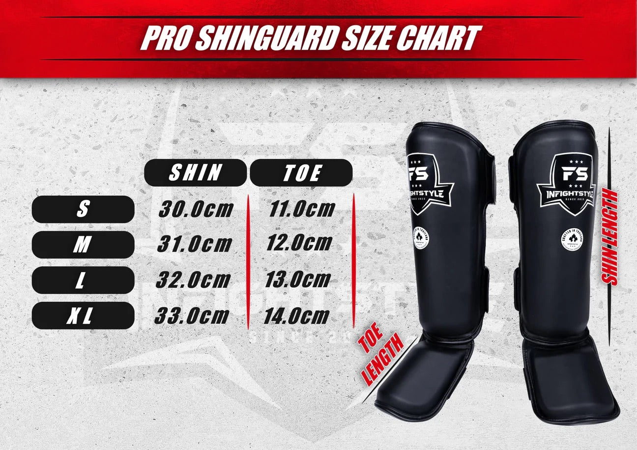 InFightStyle Pro Shinguards Semi Leather for Muay Thai & Kickboxing - Black