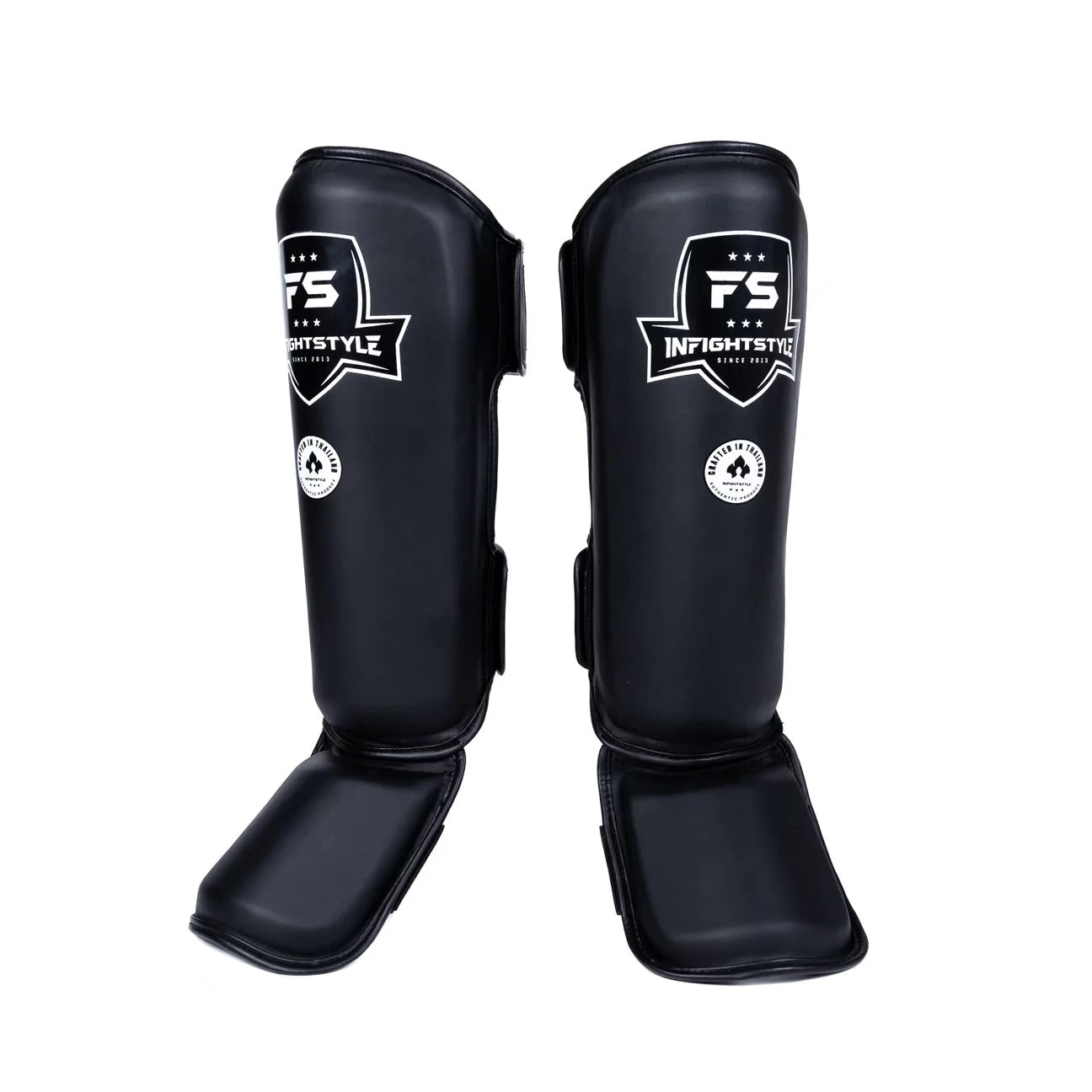 InFightStyle Pro Shinguards Semi Leather for Muay Thai & Kickboxing - Black