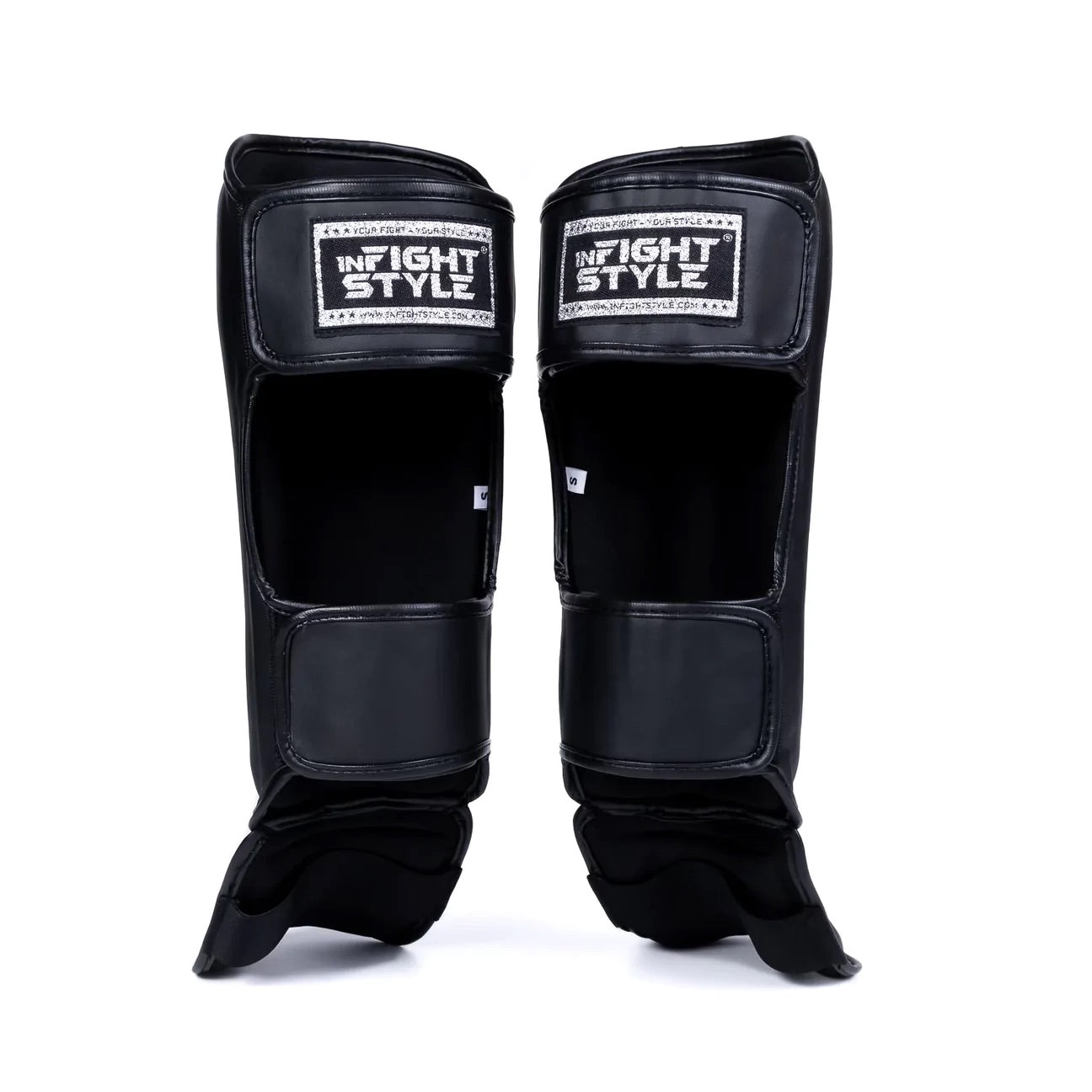 InFightStyle Pro Shinguards Semi Leather for Muay Thai & Kickboxing - Black