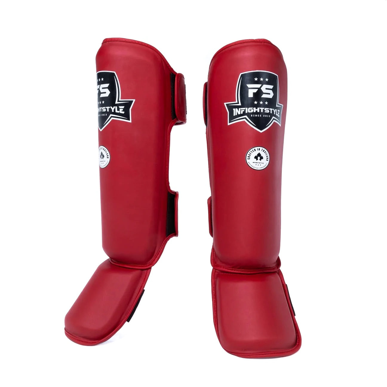 InFightStyle Pro Shinguards Semi Leather for Muay Thai & Kickboxing - Red