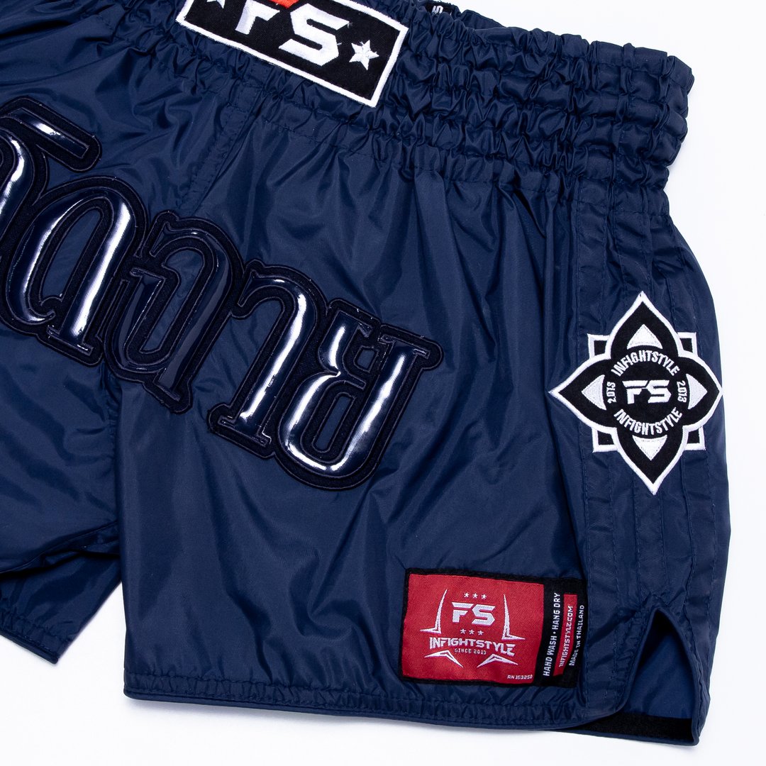 Mono Nylon Lotus Muay Thai Athletic Training Short - Navy Blue