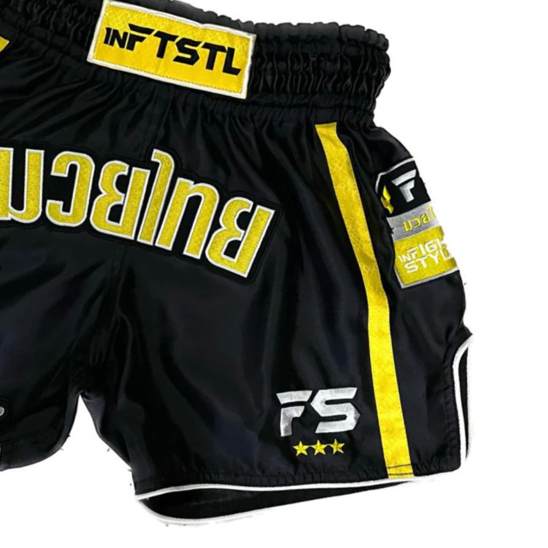 INFIGHTSTYLE MUAY THAI TRAINING SHORTS RT20 RETRO - BLACK/YELLOW