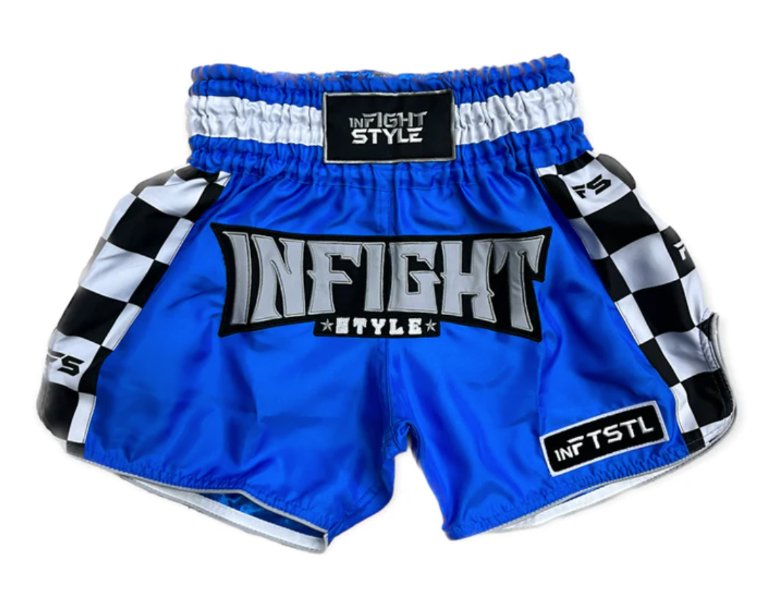 Powerful Strides: The Finish Line Muay Thai Athletic Training Shorts in Striking Blue