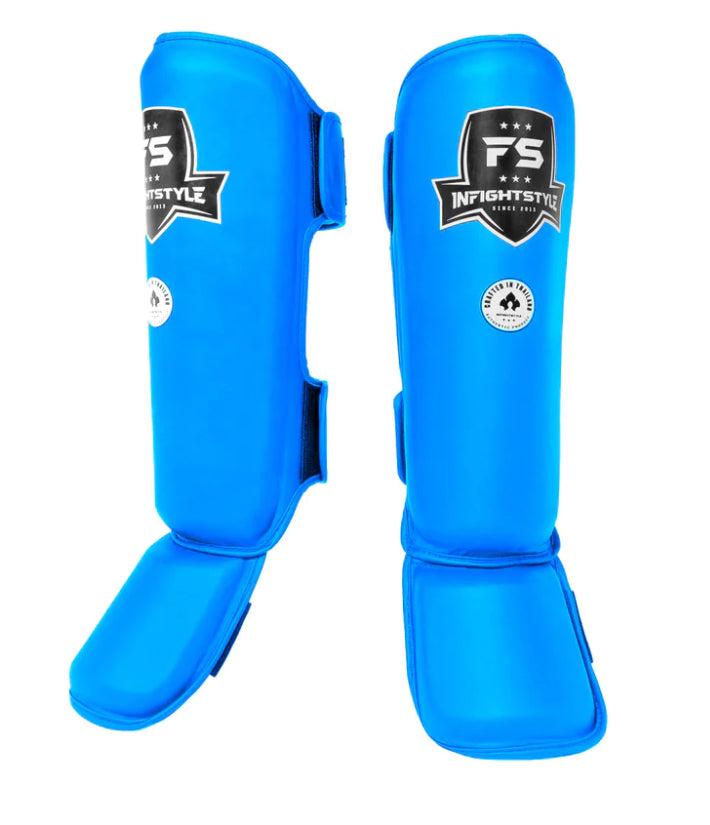 InFightStyle Pro Shinguards Semi Leather for Muay Thai & Kickboxing - Light Blue
