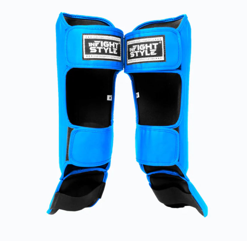 InFightStyle Pro Shinguards Semi Leather for Muay Thai & Kickboxing - Light Blue