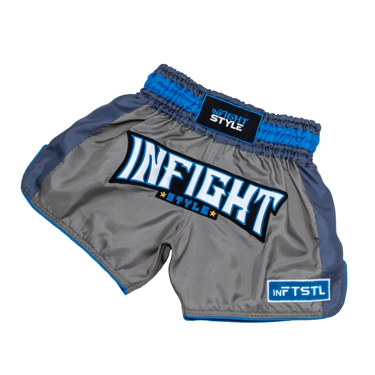 Infightstyle Big Ticket Athletic Muay Thai Training Short | Grey/Blue