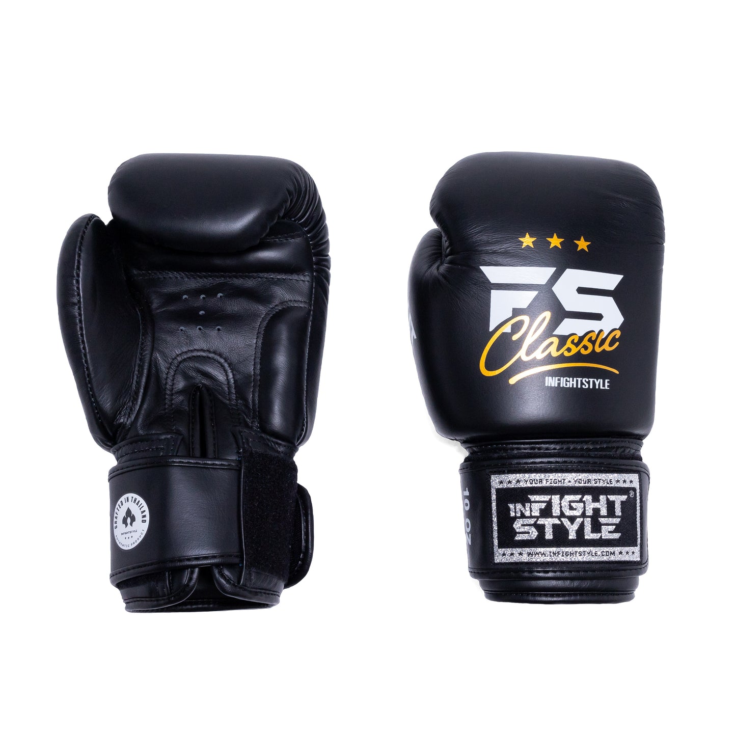 InfightStyle Muay Thai Boxing Pro Classic Leather Gloves - Black
