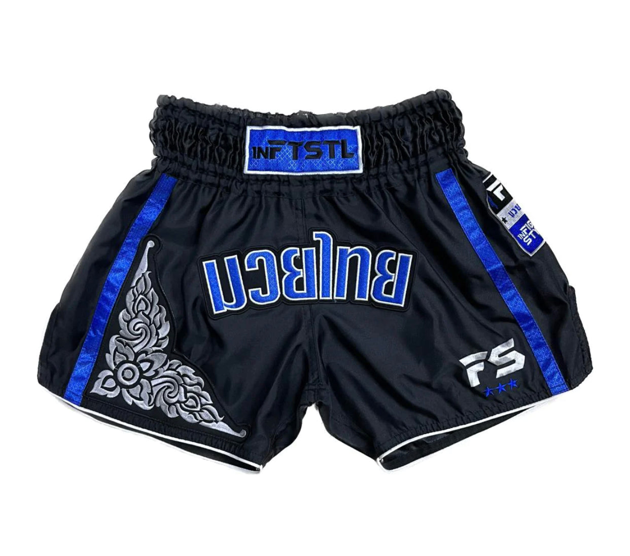 Infightstyle RT20 MuayThia Athletic Training Short - Black with Blue Edition